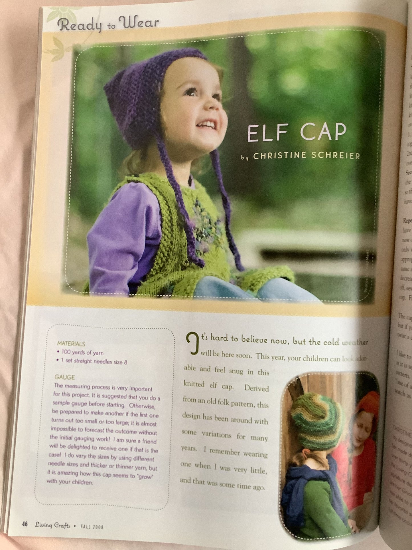 Living Crafts Magazine Fall 2008 with knitting Instructions for Elf Cap